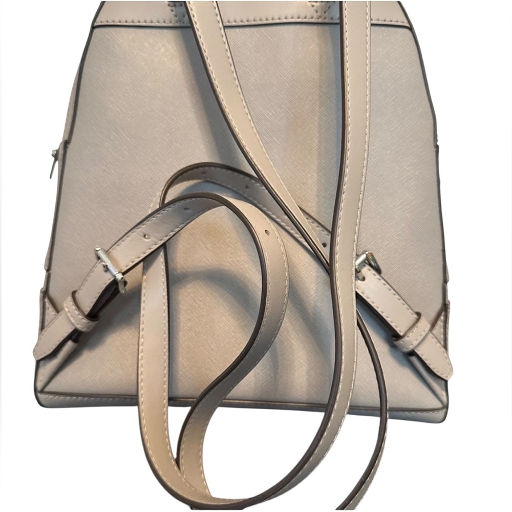 Michael Kors Rhea Backpack Pearl Grey Leather Medium MK Logo - Picture 7 of 16